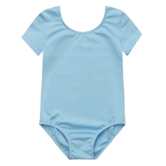 Danskin Other - Danskin Childs Leotard Sky Blue Short Sleeve Scoop Neck Small Large Dance